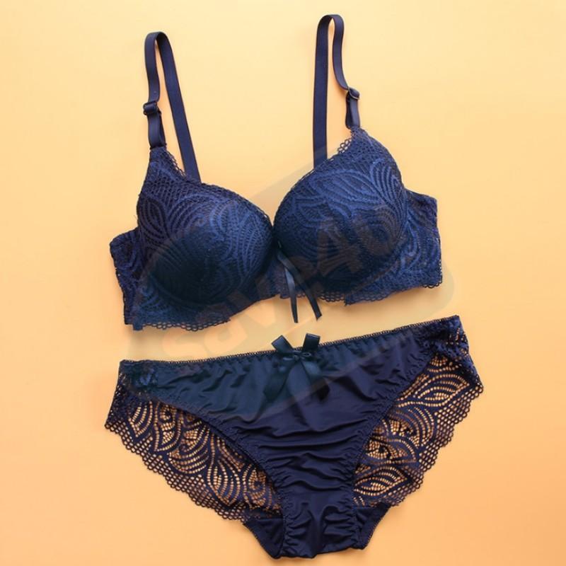 Women Full Lace Decorated Bra Set and Panties