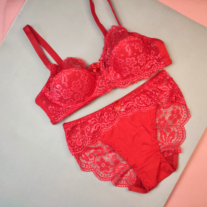 Half net light  padded lace bra set