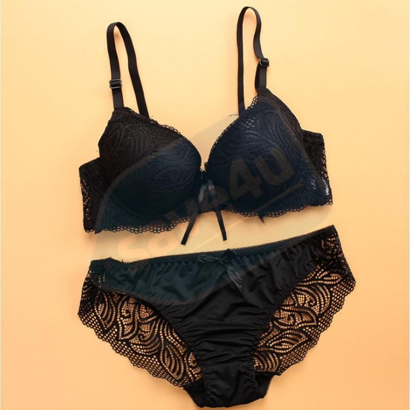 Women Full Lace Decorated Bra Set and Panties