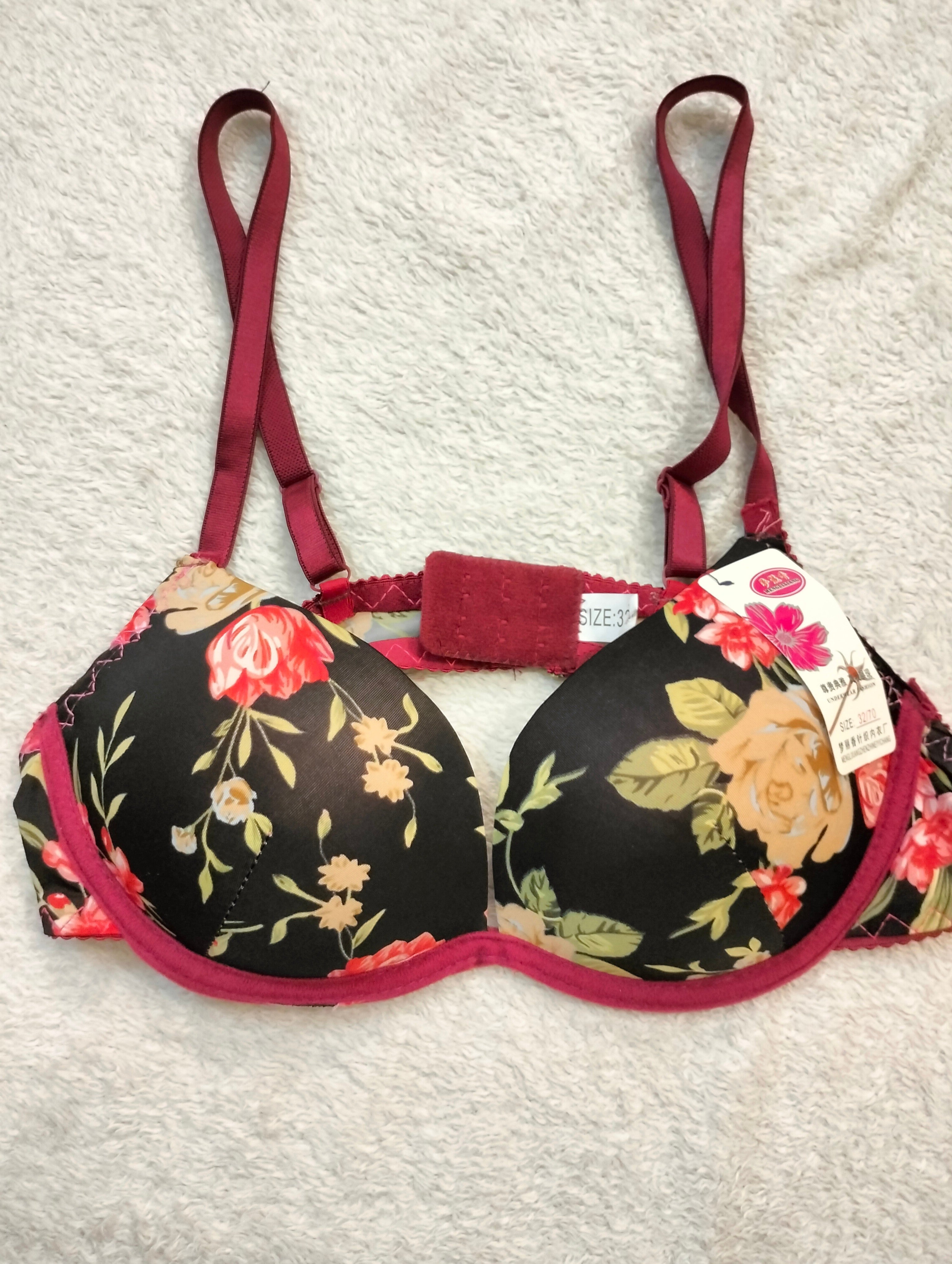 Half cup printed v shape padded bra