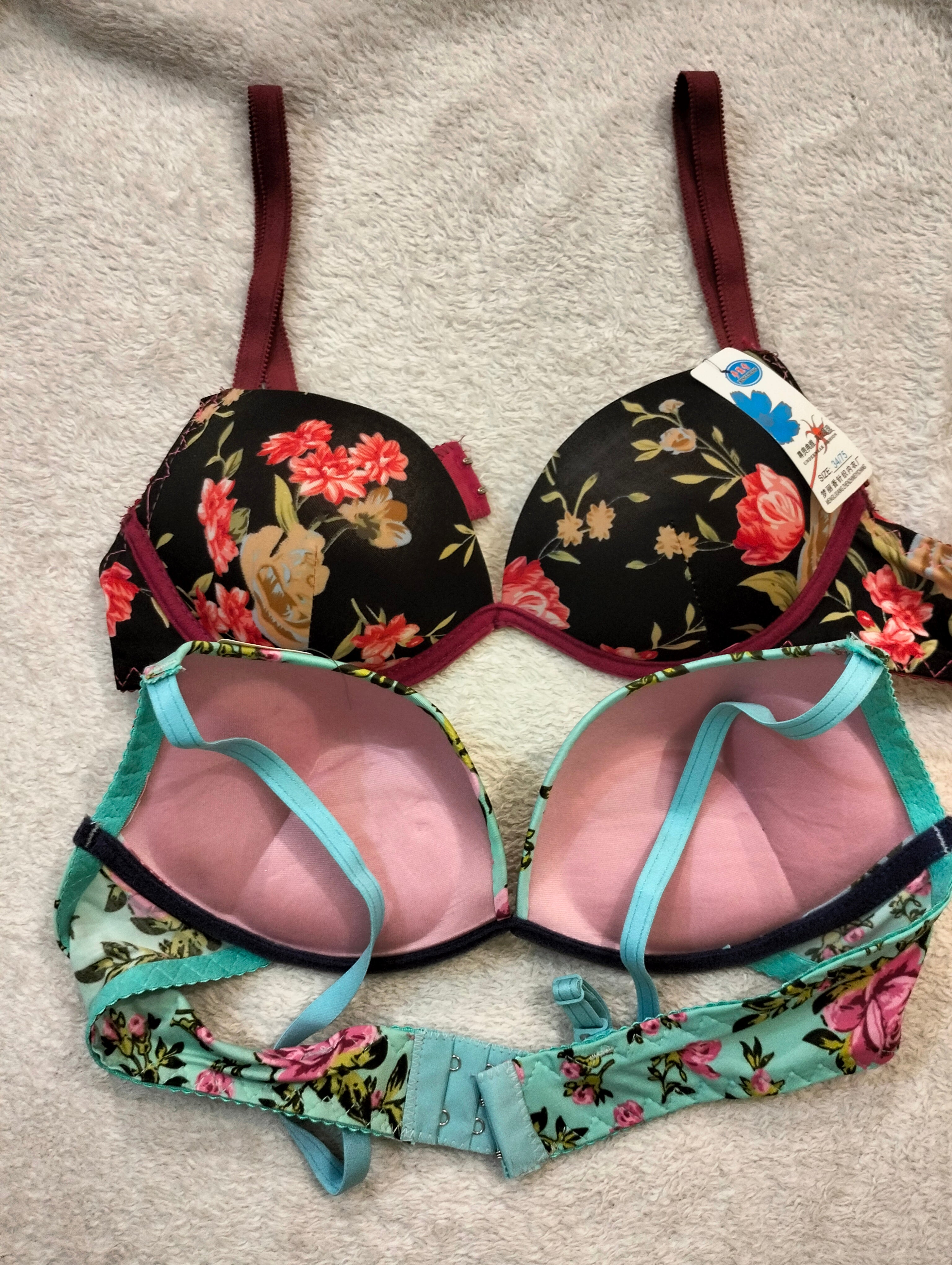 Half cup printed v shape padded bra