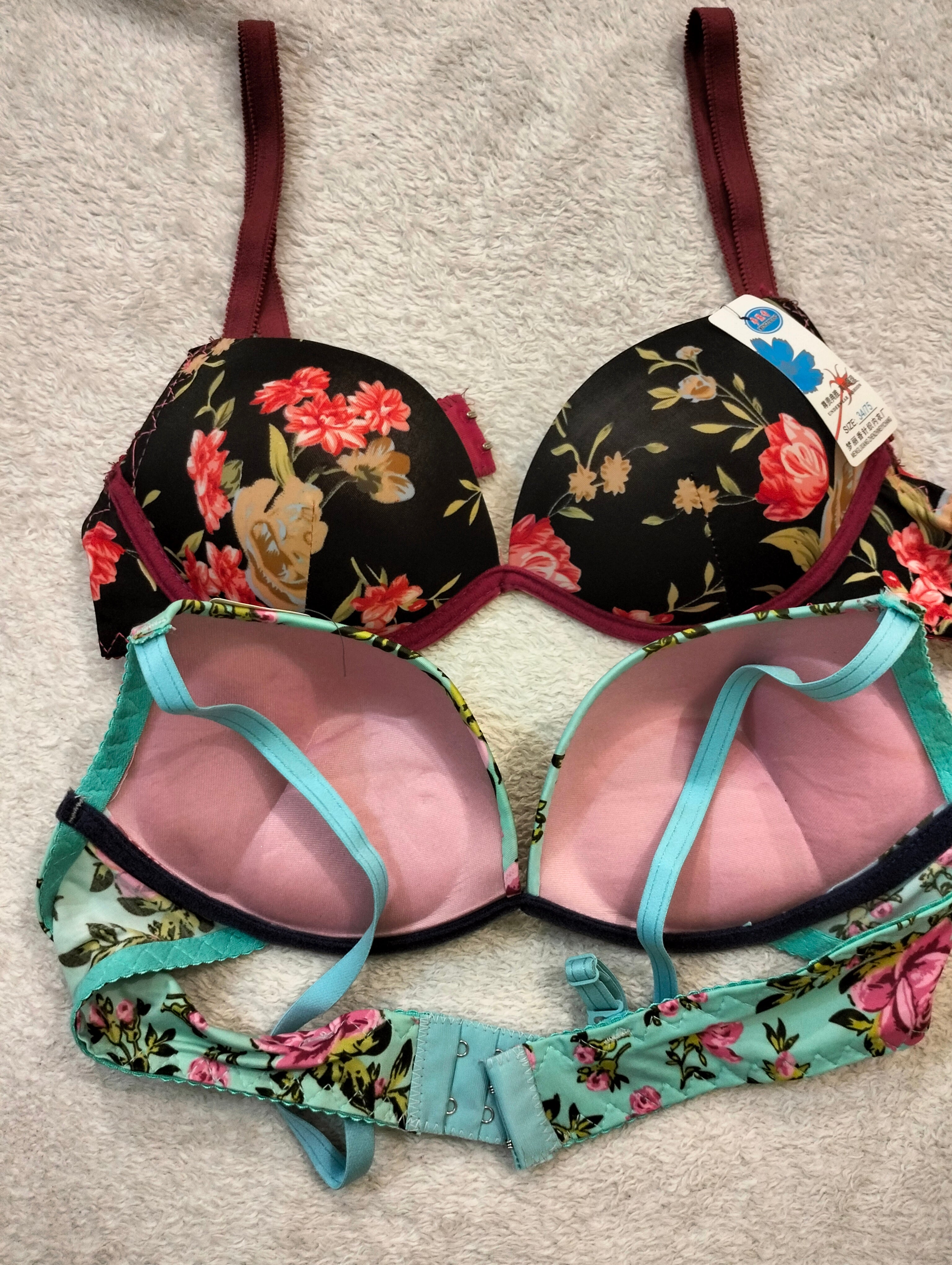 Half cup printed v shape padded bra