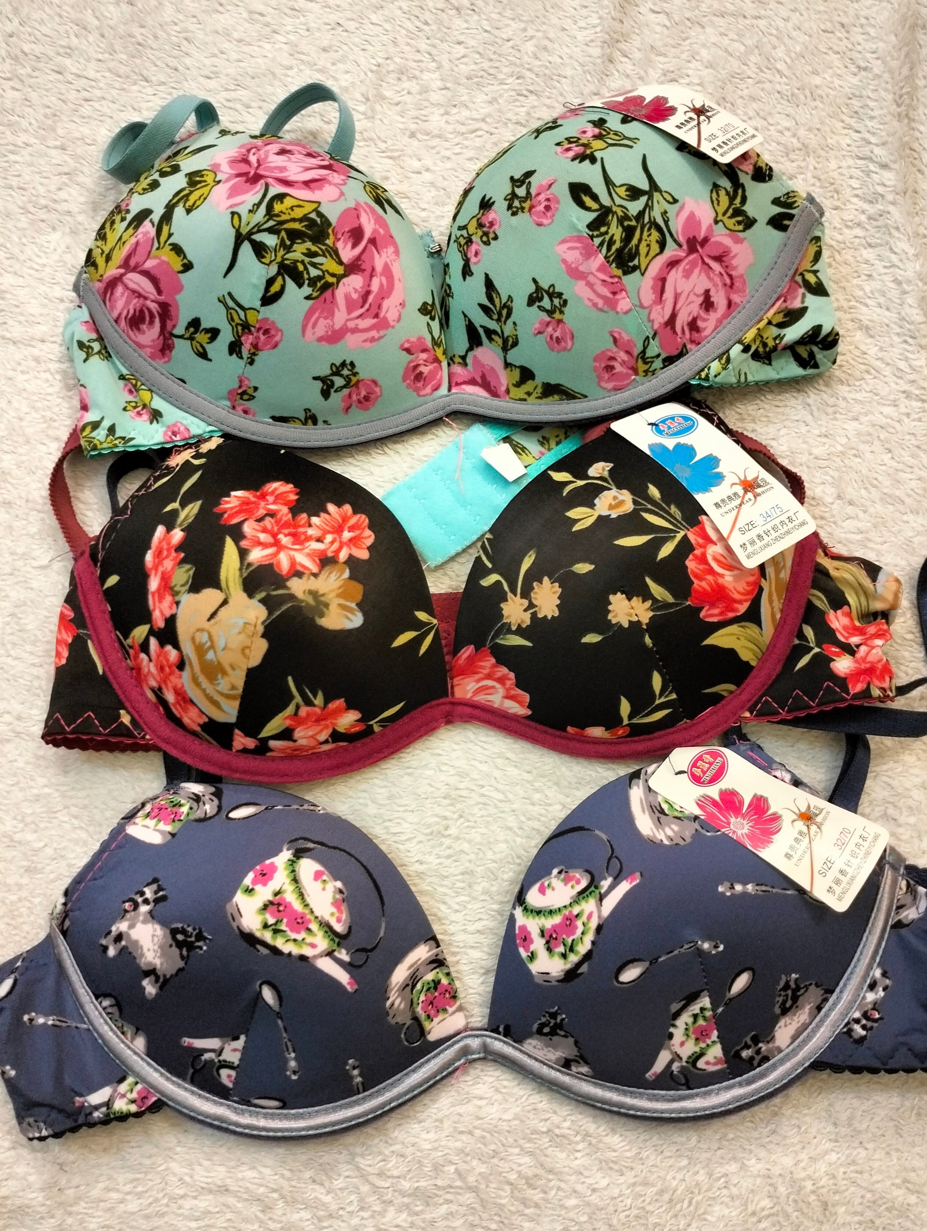 Half cup printed v shape padded bra