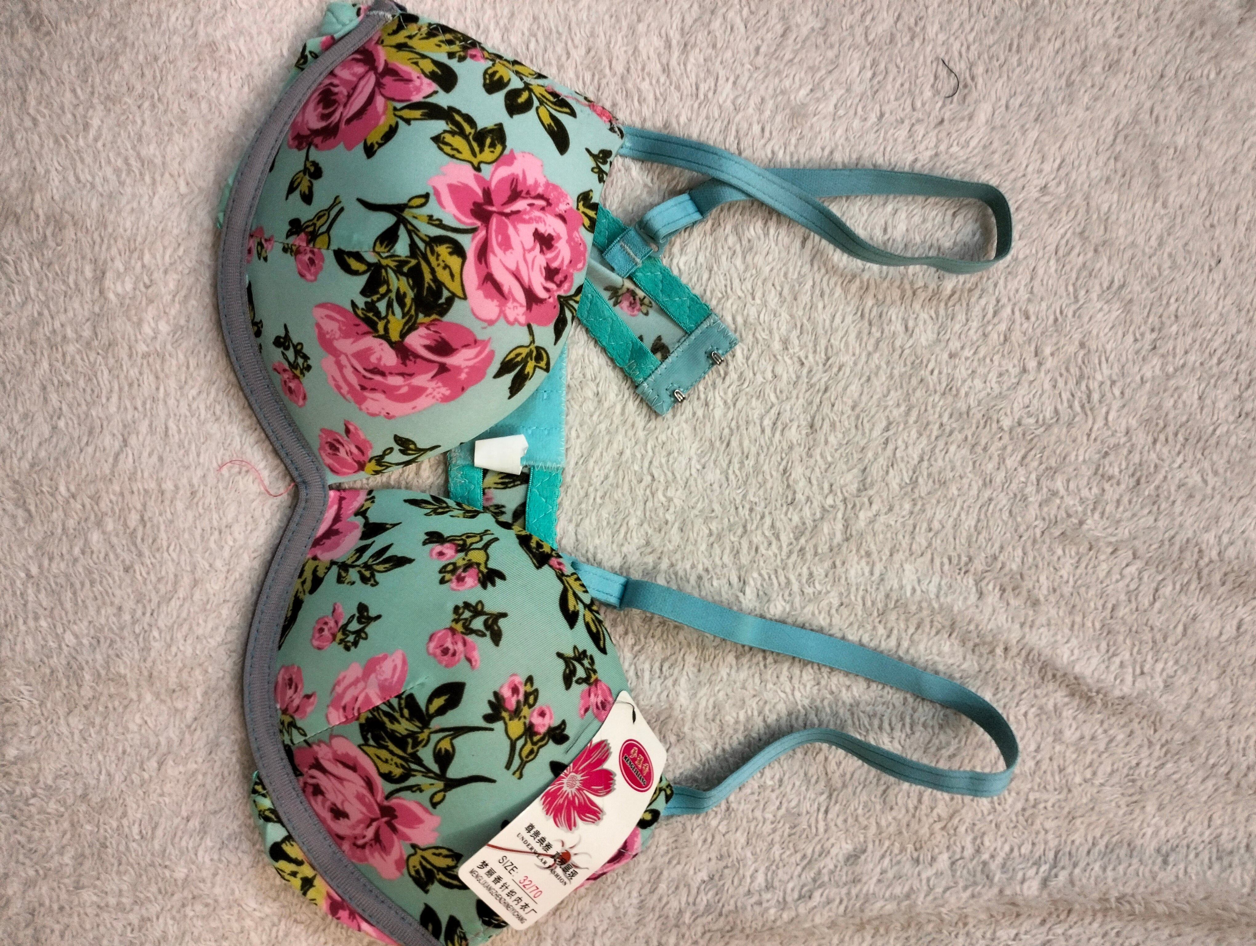 Half cup printed v shape padded bra