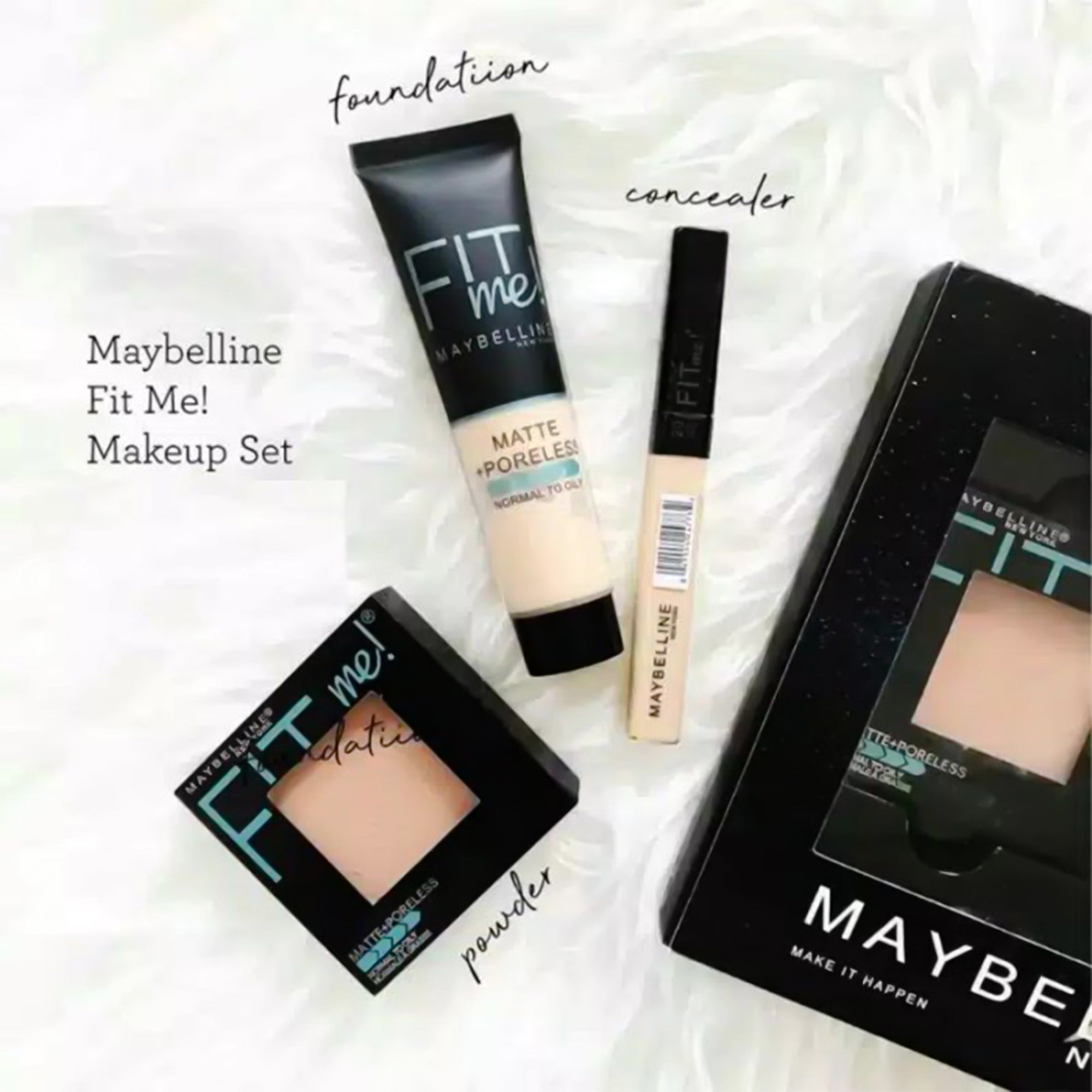 ORIGINAL & AUTHENTIC FIT ME MAKE-UP SET Foundation & Liquid make up & concealer & powder 3in1