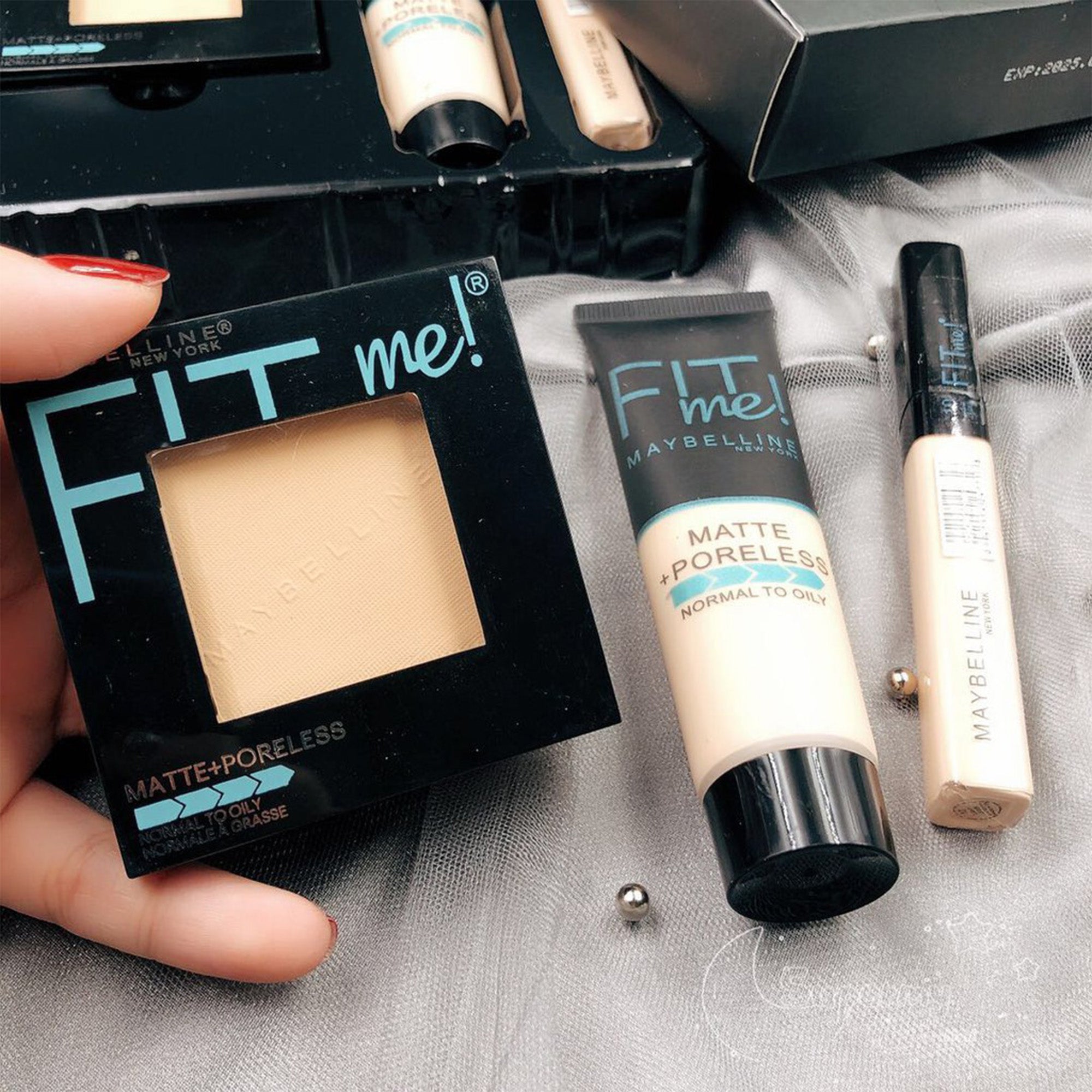 ORIGINAL & AUTHENTIC FIT ME MAKE-UP SET Foundation & Liquid make up & concealer & powder 3in1