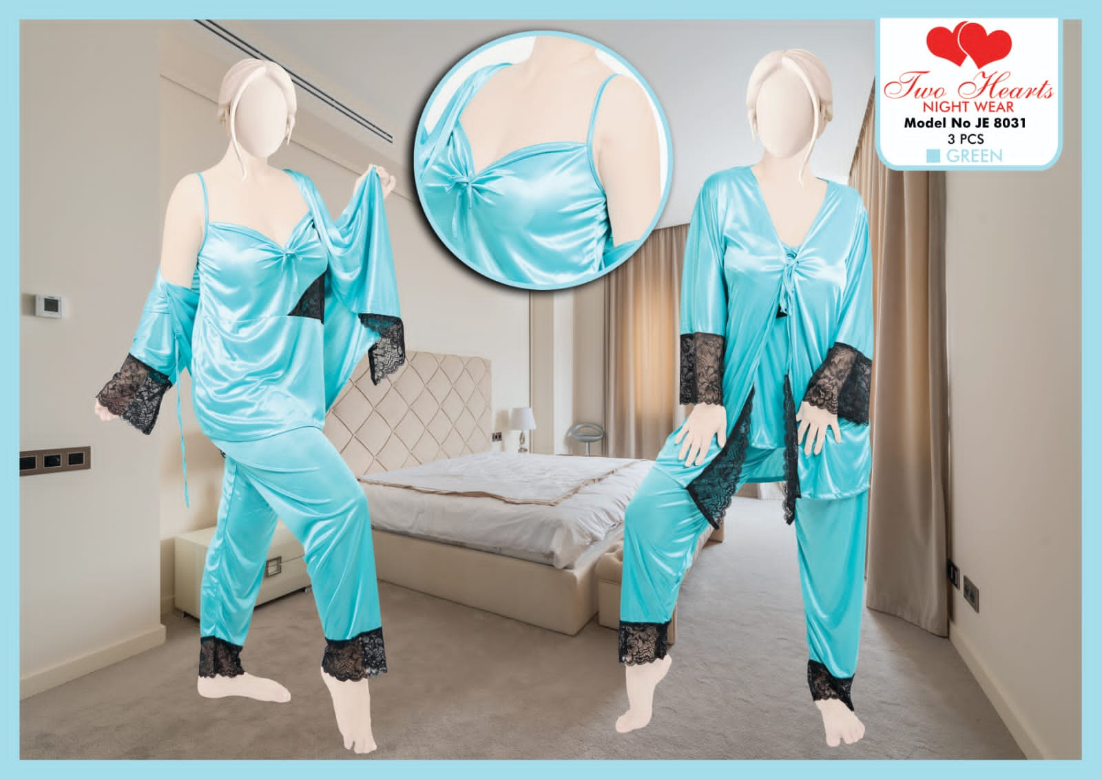 Ladies 3 Piece Full Body Silky bridal Nighty (JE 8031)