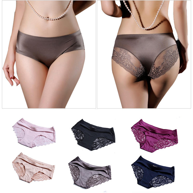 Pack of 3  Underwear lingerie breathable  seamless  interior lace satin women's net  panties