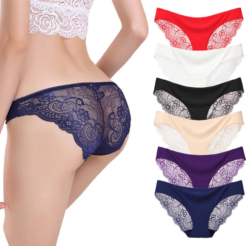 Pack of 3  Underwear lingerie breathable  seamless  interior lace satin women's net  panties