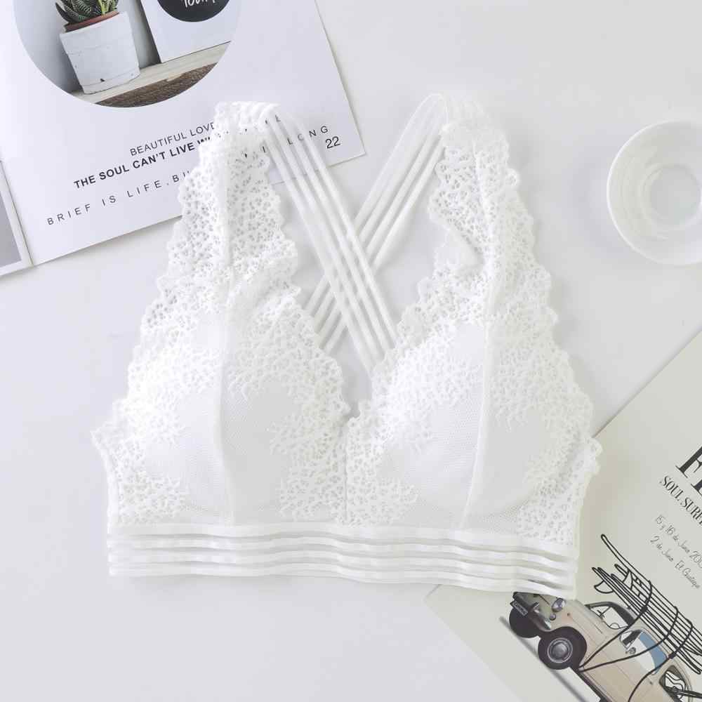 Transparent lace bra  lingerie set deep v bralette low waist padded panties feminine intimate underwear set