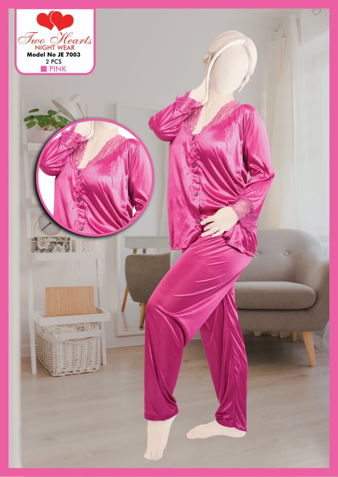 Ladies 2 Piece Full Body Silk Nighty (JE 7003)